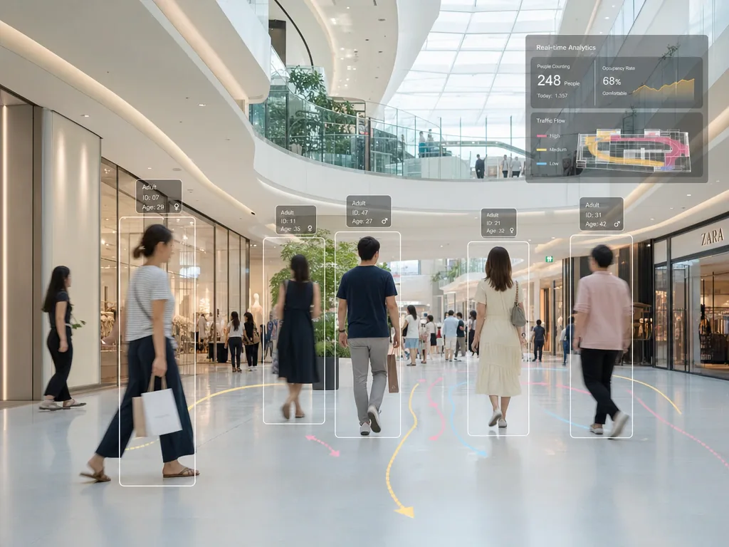 Vision AI analyzing people and spaces in a shopping mall