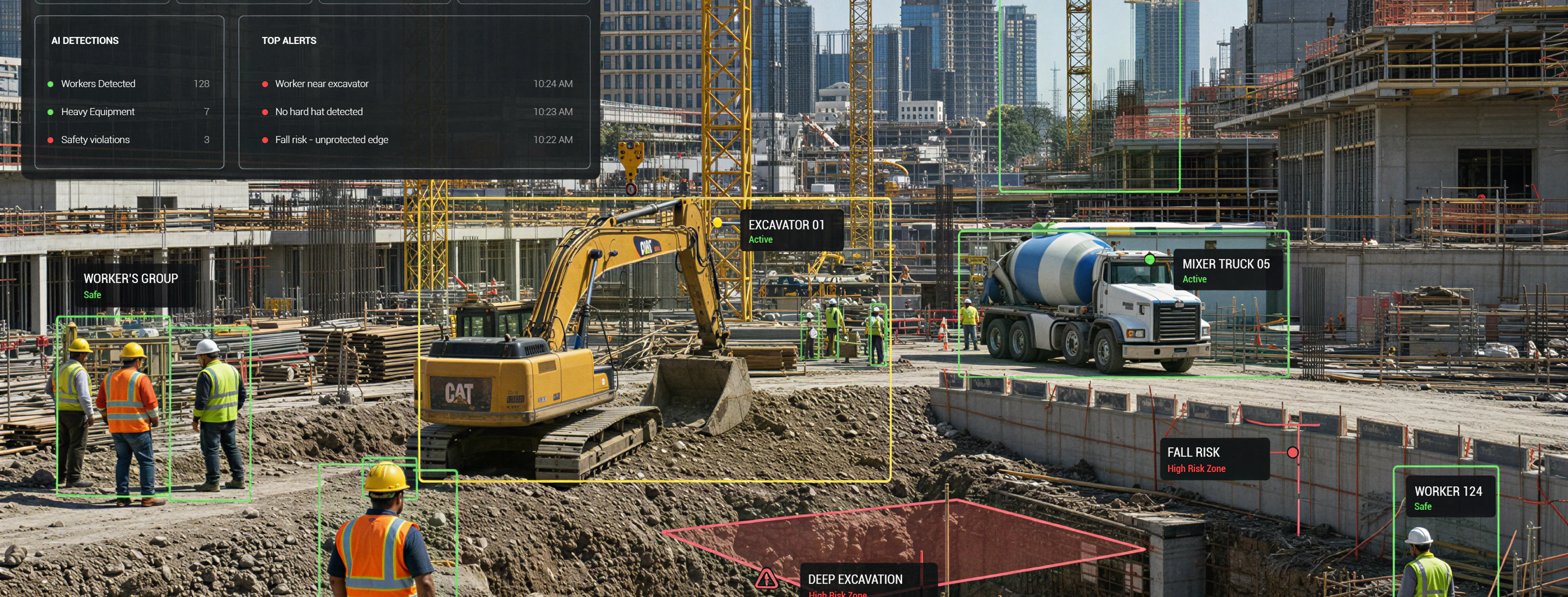 Construction site where safety is managed with AI