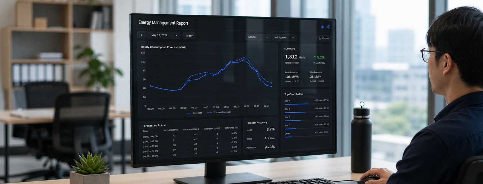 Energy management report and power usage analytics screen