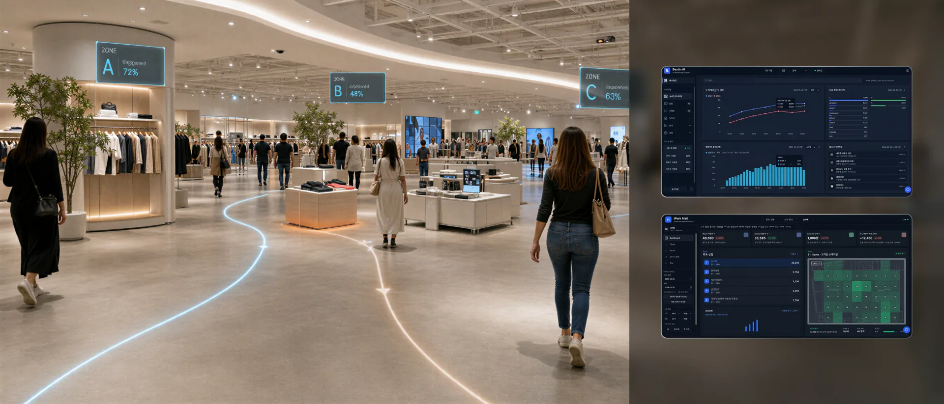 Dashboard analyzing movement paths and congestion within a space