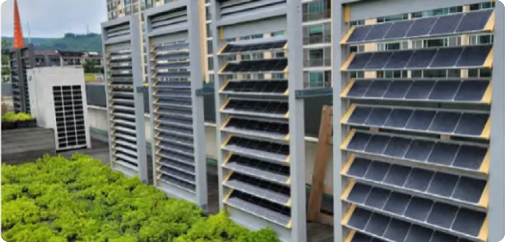 Exterior view of a photovoltaic louver window